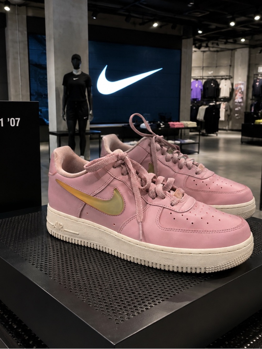 Nike Pink Low-Top Sneakers with Gold Swoosh AF1